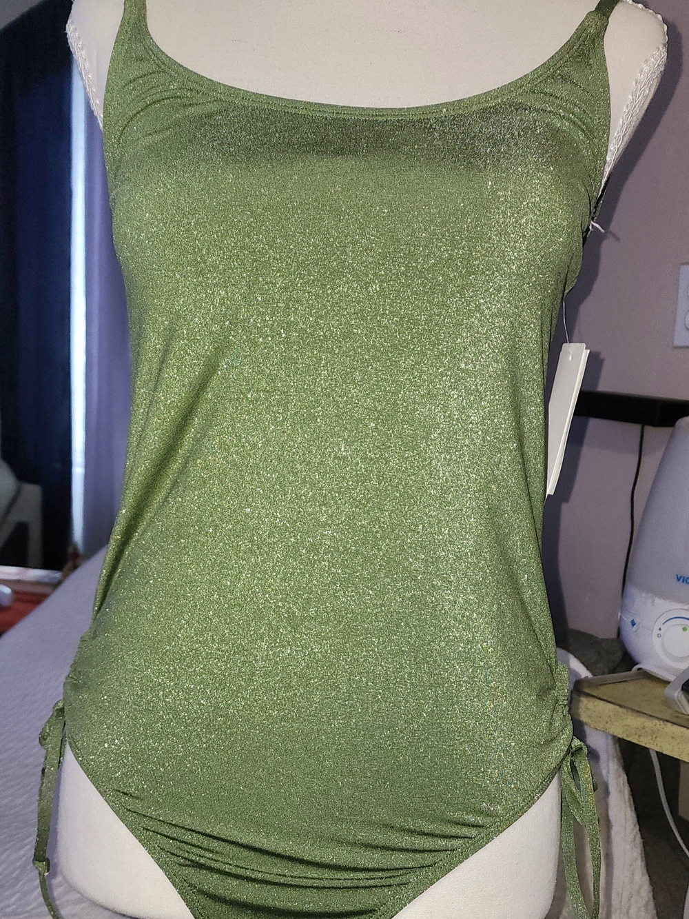 Salt + Cove Olive Green Shimmer Cami Swimsuit NWT Sz LRG